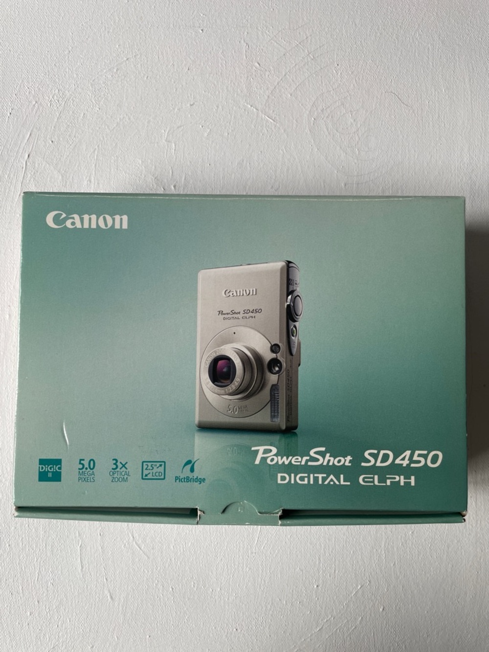 Canon PowerShot SD450 Digital ELPH Camera - Silver on Teal Box